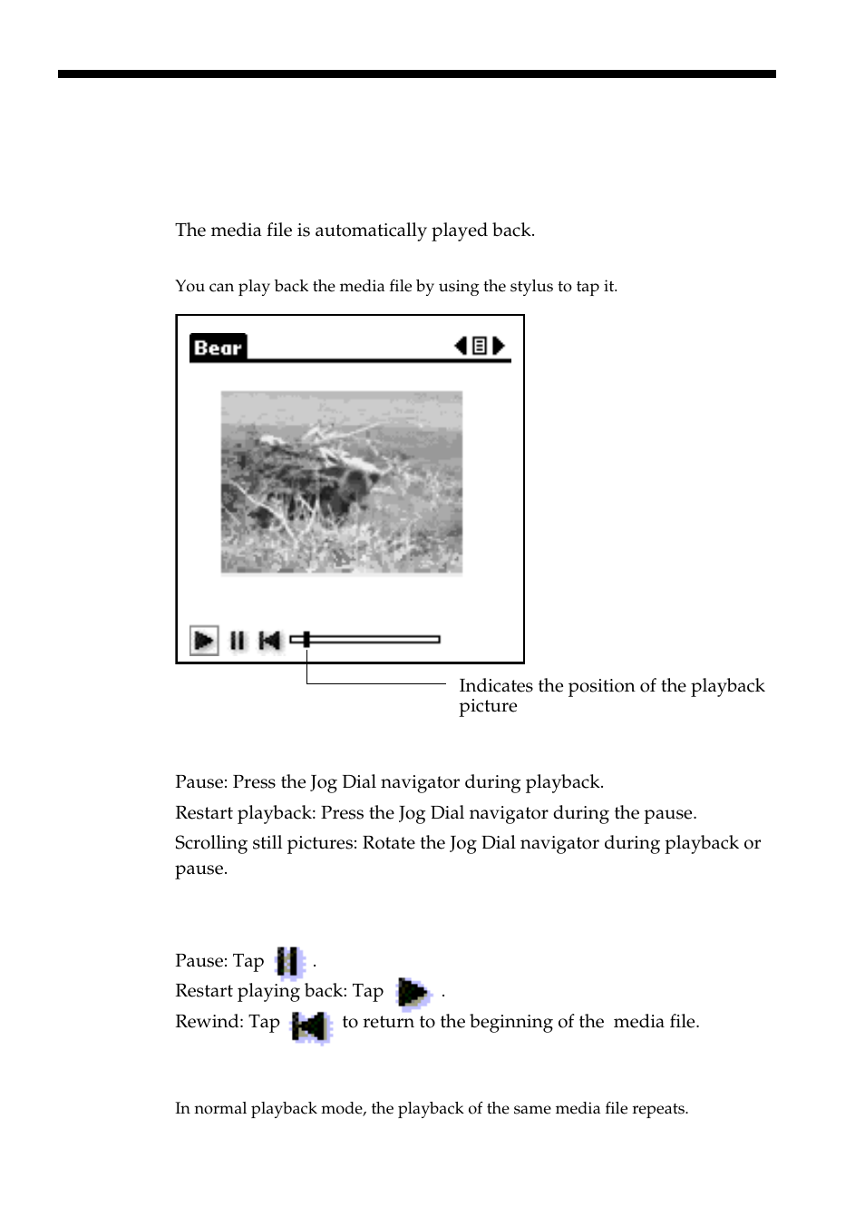 Playing back a media file | Sony PEG-S320 User Manual | Page 7 / 14