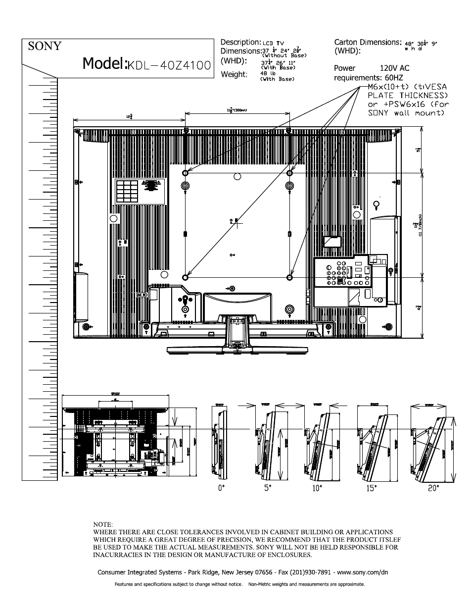Model :kdl-40z4i 00, Sony, Model | Sony KDL-40Z4100 User Manual | Page 2 / 2