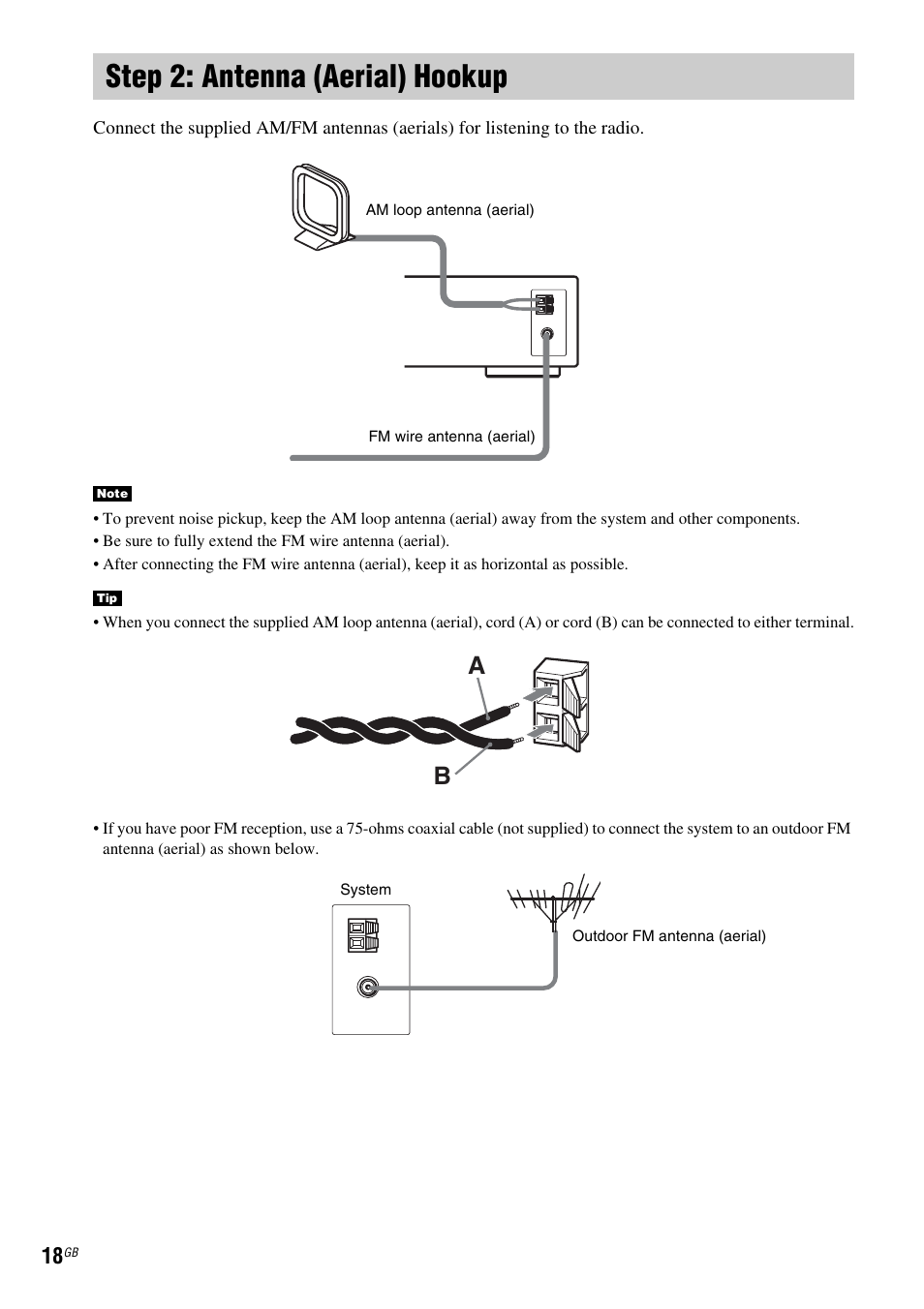Step 2: antenna (aerial) hookup | Sony HCD-DZ100 User Manual | Page 18 / 92