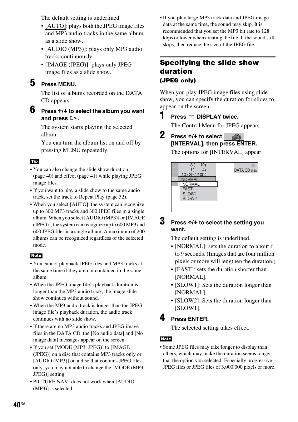 Specifying the slide show duration | Sony HCD-DZ100 User Manual | Page 40 / 92