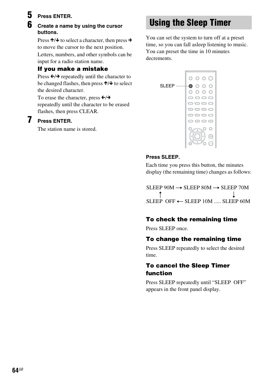 Using the sleep timer | Sony HCD-DZ100 User Manual | Page 64 / 92