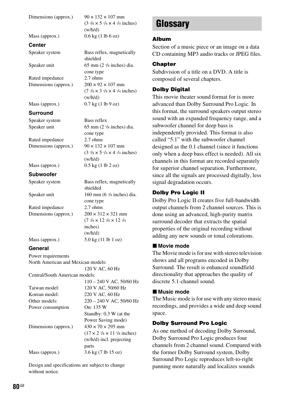Glossary | Sony HCD-DZ100 User Manual | Page 80 / 92