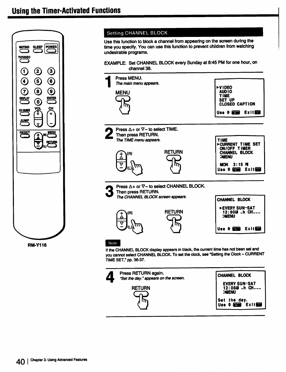 Using the timer-activated functions | Sony KV-13TR28 User Manual | Page 40 / 48