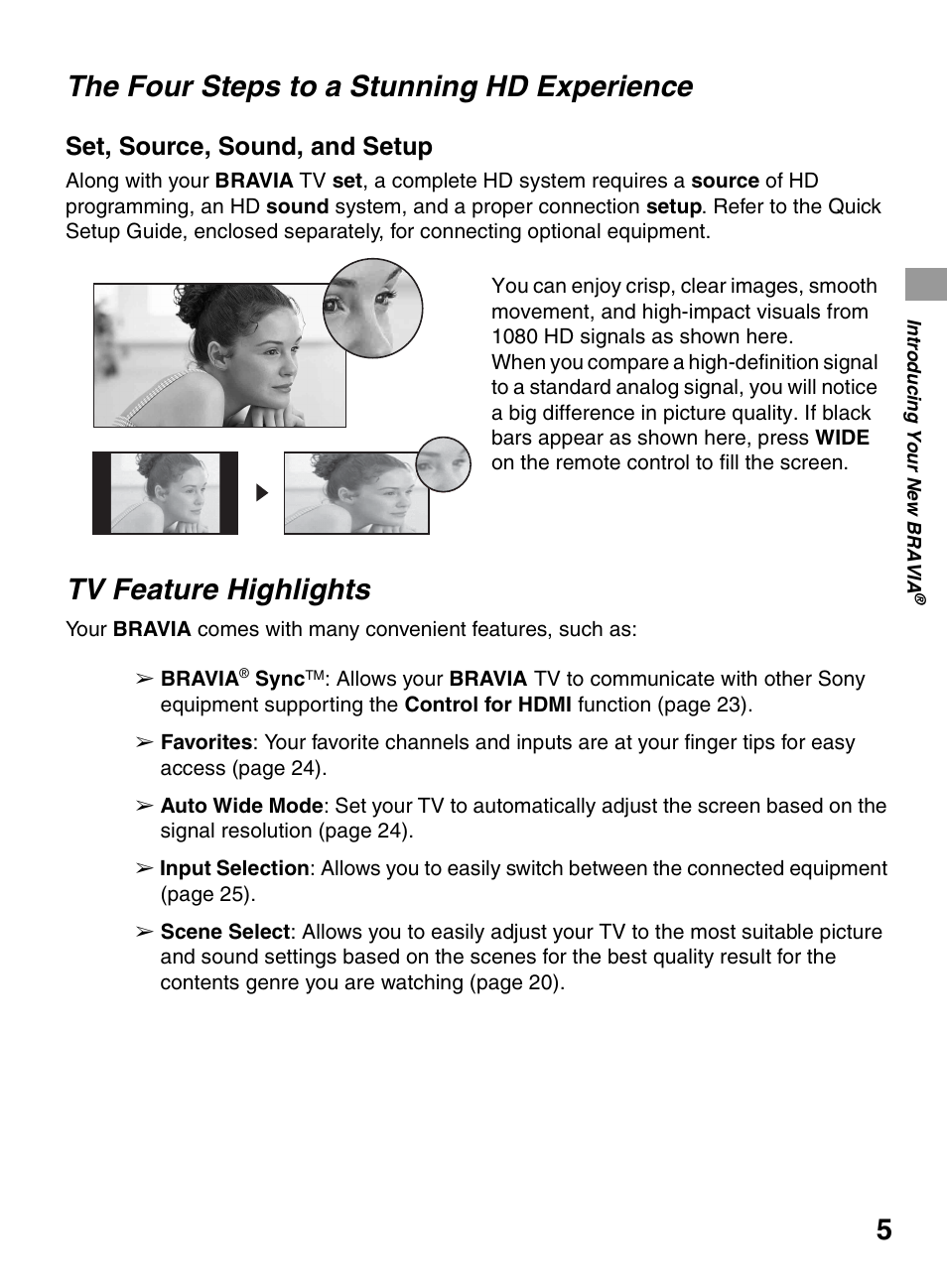 The four steps to a stunning hd experience, Tv feature highlights, The four steps to a stunning hd | Experience, Set, source, sound, and setup | Sony KDL-32BX300 User Manual | Page 5 / 63