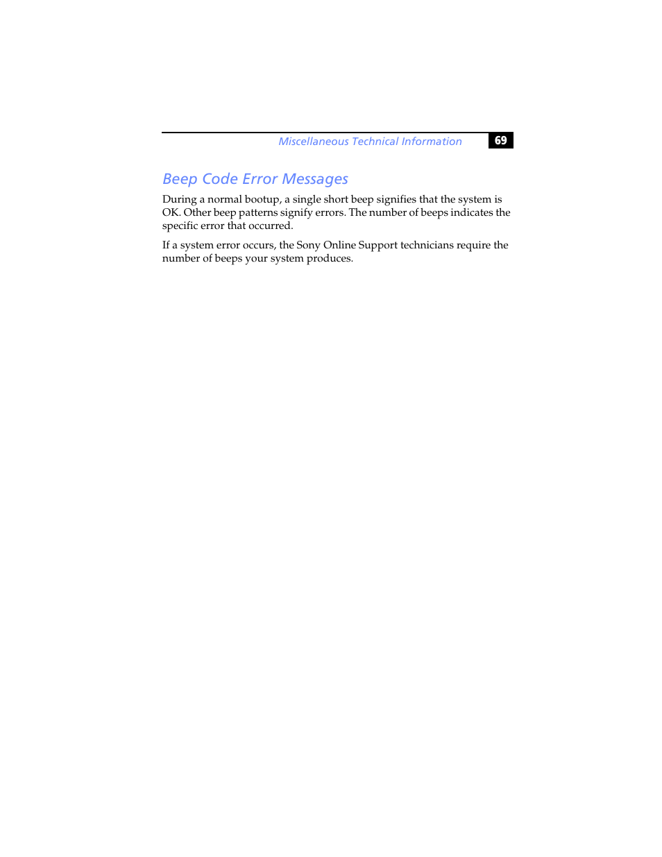 Beep code error messages | Sony PCV-RX791 User Manual | Page 81 / 98