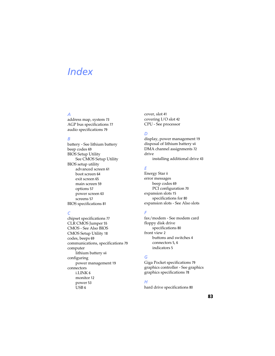 Index | Sony PCV-RX791 User Manual | Page 95 / 98