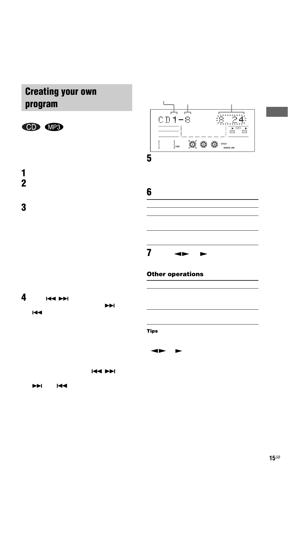 Creating your own program, Program play | Sony MHC-GX9000 User Manual | Page 15 / 48