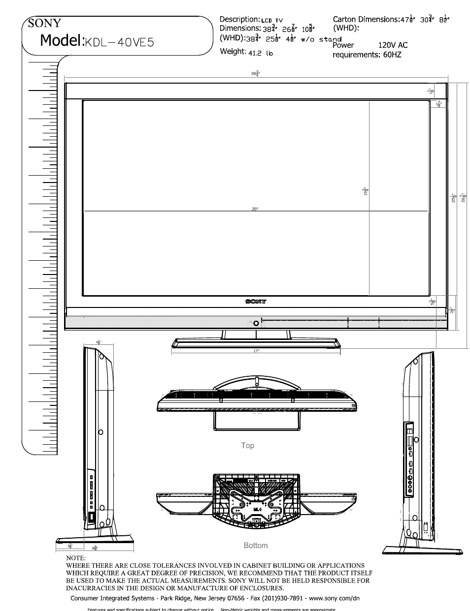 Sony KDL-40VE5 User Manual | 2 pages