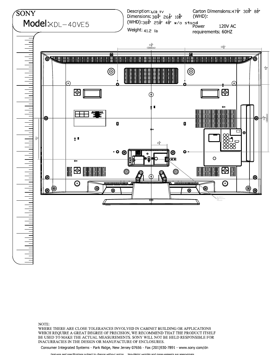 Model | Sony KDL-40VE5 User Manual | Page 2 / 2