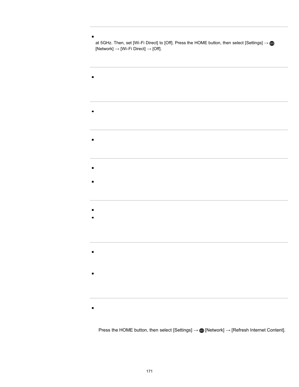 Poor picture on internet video, Small picture on internet video, Apps are inaccessible | Sony KDL-32W650A User Manual | Page 171 / 187
