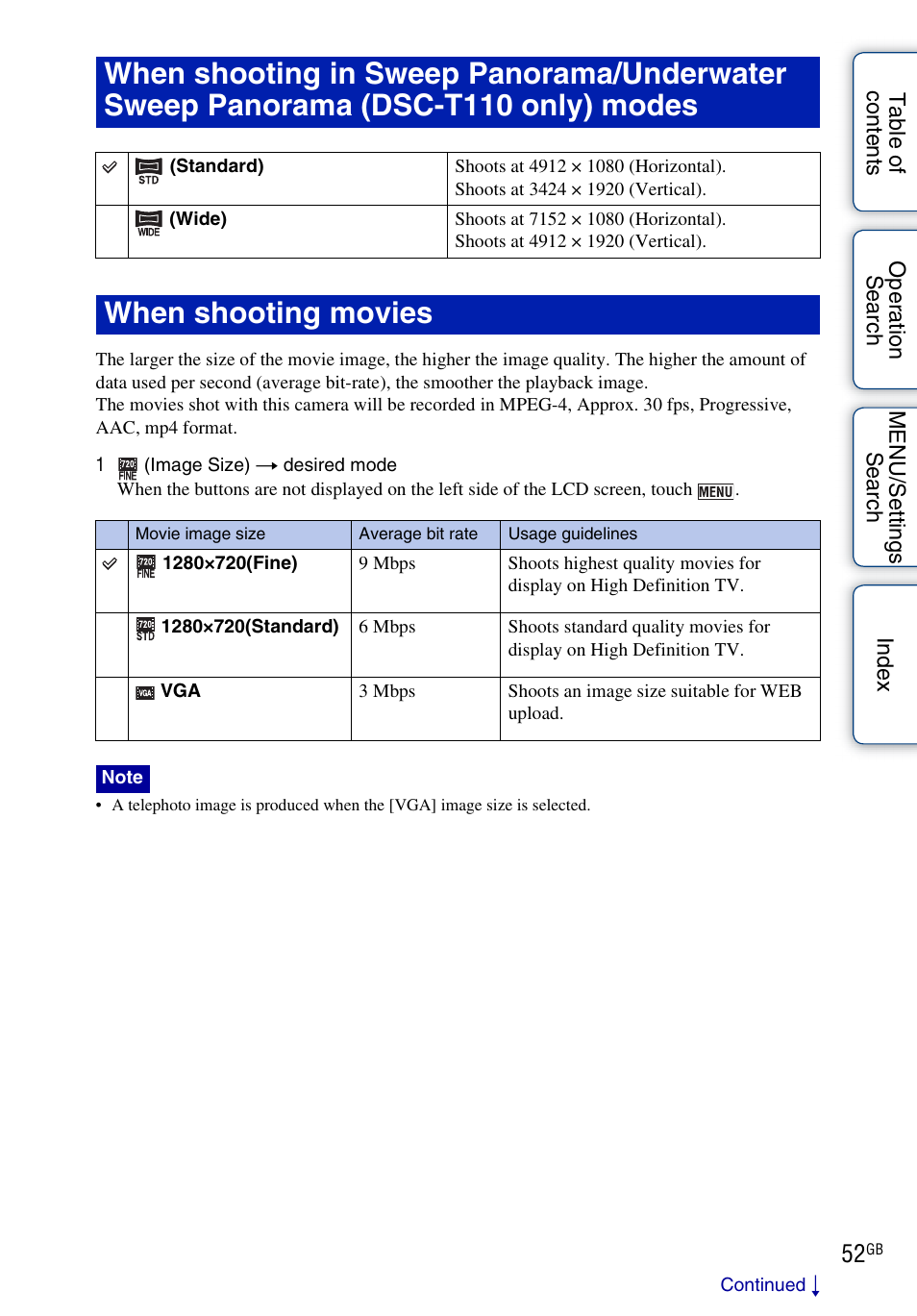 When shooting movies | Sony DSC-T110 User Manual | Page 52 / 164
