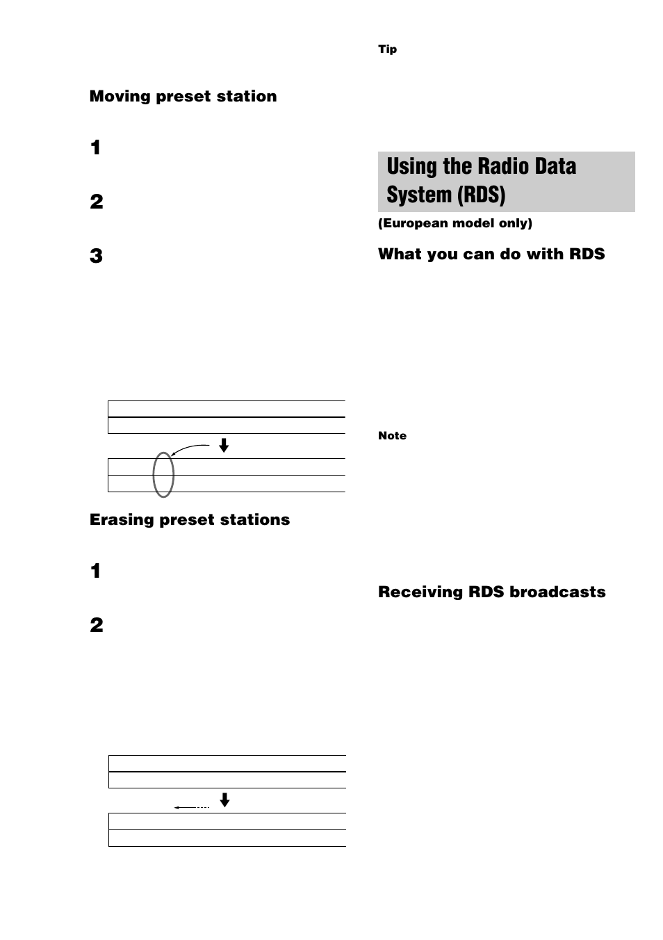 Using the radio data system (rds), What you can do with rds, Receiving rds broadcasts | Moving preset station, Erasing preset stations, Organizing the preset stations (continued), You can also move a specific preset station, You can erase preset stations one by one | Sony ST-SE370 User Manual | Page 12 / 20