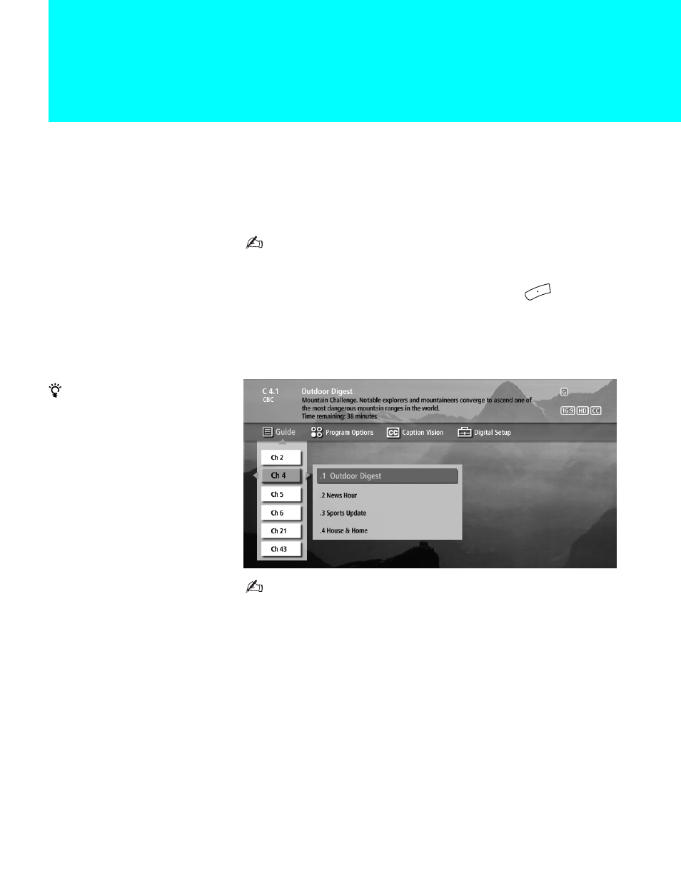 Using the digital program guide, Displaying the digital program guide | Sony KDE-50XBR950 User Manual | Page 69 / 132