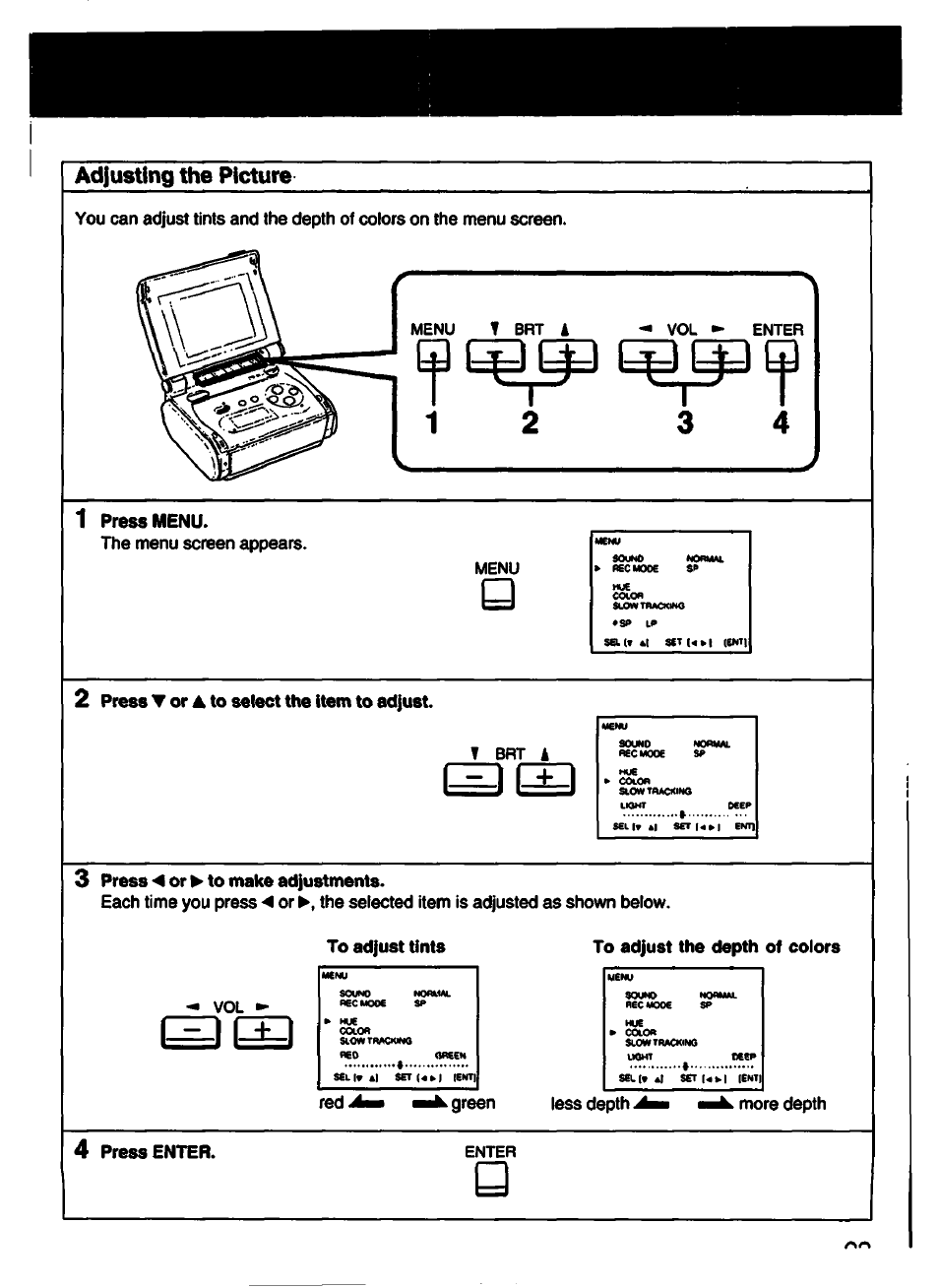 Adjusting the picture | Sony GV-S50 User Manual | Page 23 / 43