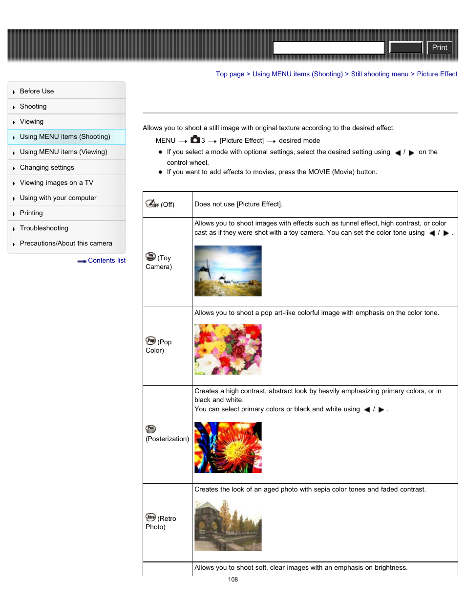 Picture effect, Cyber-shot user guide | Sony DSC-RX100 User Manual | Page 115 / 259