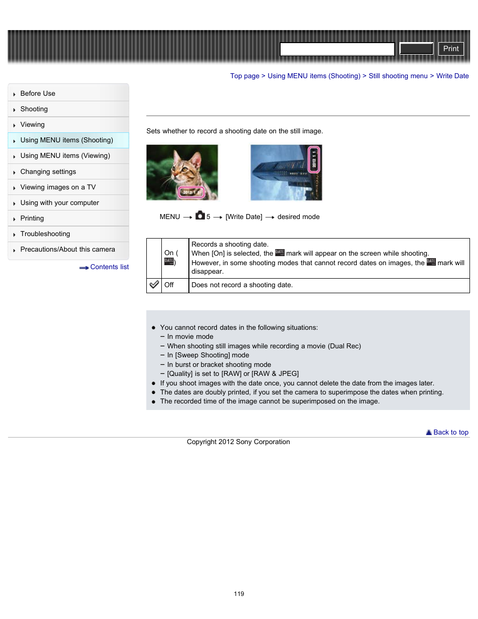 Write date, Cyber-shot user guide | Sony DSC-RX100 User Manual | Page 126 / 259