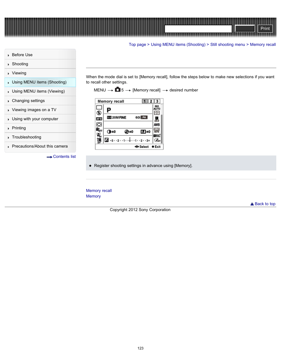 Memory recall, Cyber-shot user guide | Sony DSC-RX100 User Manual | Page 130 / 259