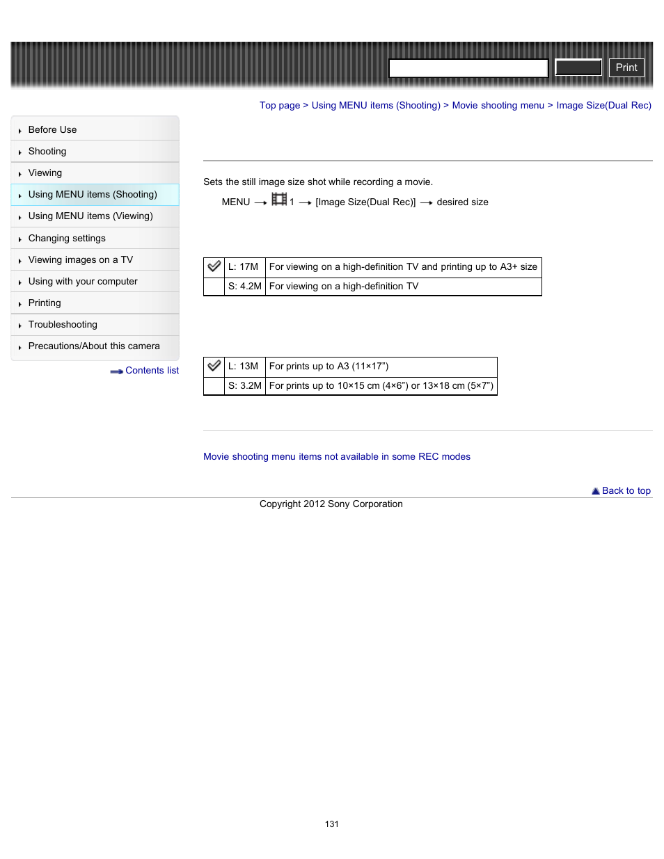 Image size(dual rec), Details, Cyber-shot user guide | Sony DSC-RX100 User Manual | Page 138 / 259