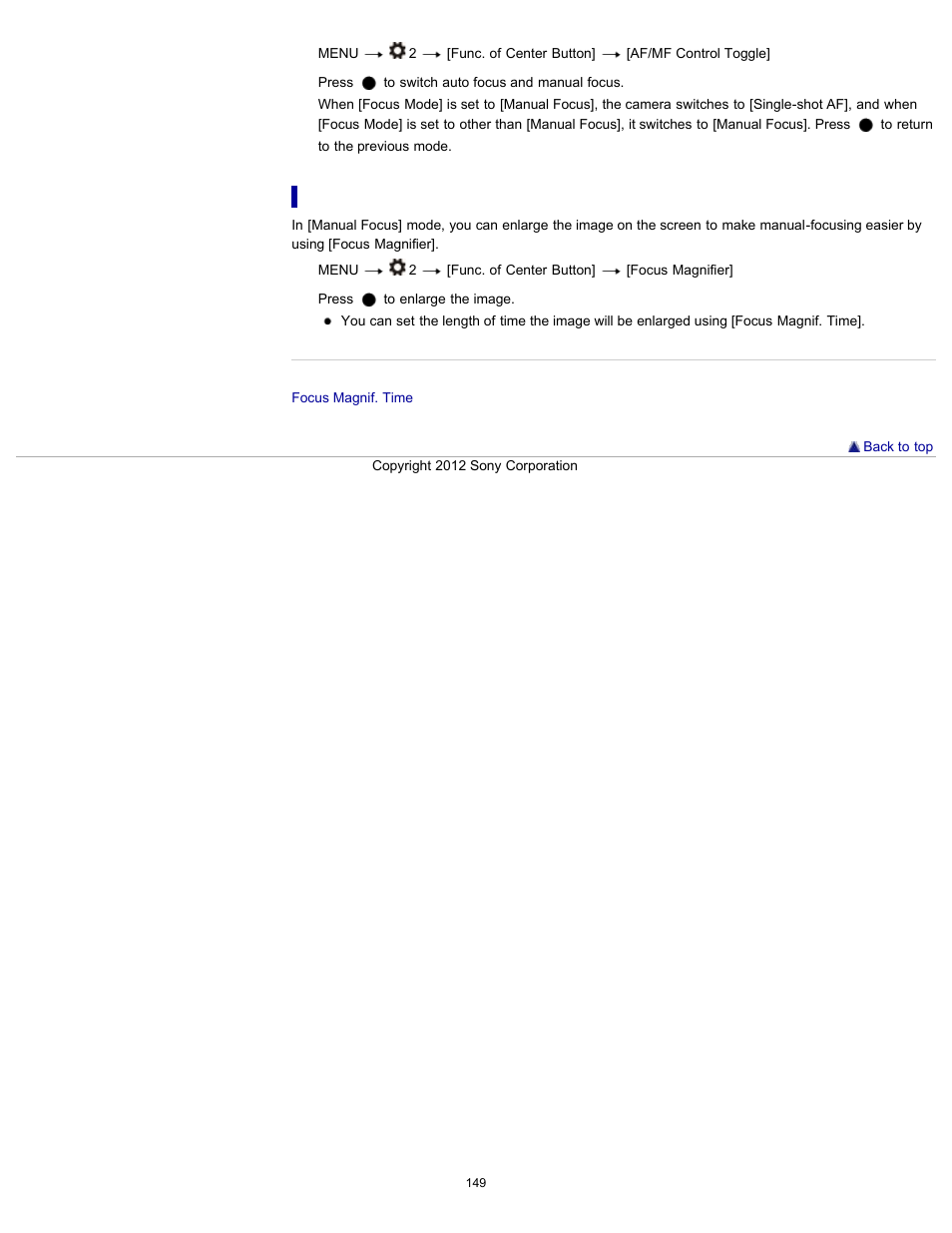 Focus magnifier | Sony DSC-RX100 User Manual | Page 156 / 259