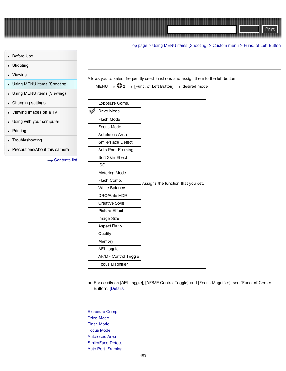 Func. of left button, Cyber-shot user guide | Sony DSC-RX100 User Manual | Page 157 / 259