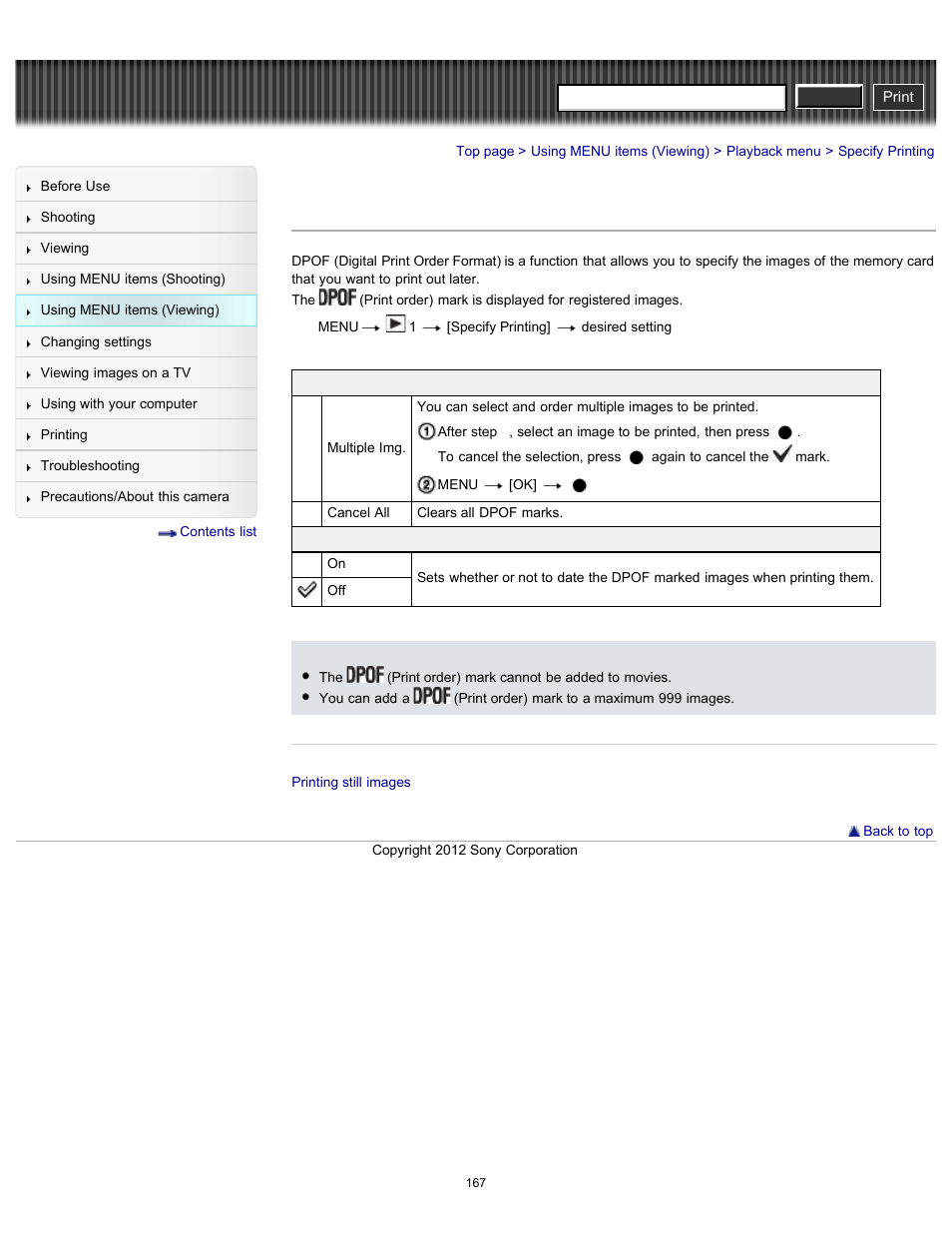 Specify printing, Cyber-shot user guide | Sony DSC-RX100 User Manual | Page 174 / 259