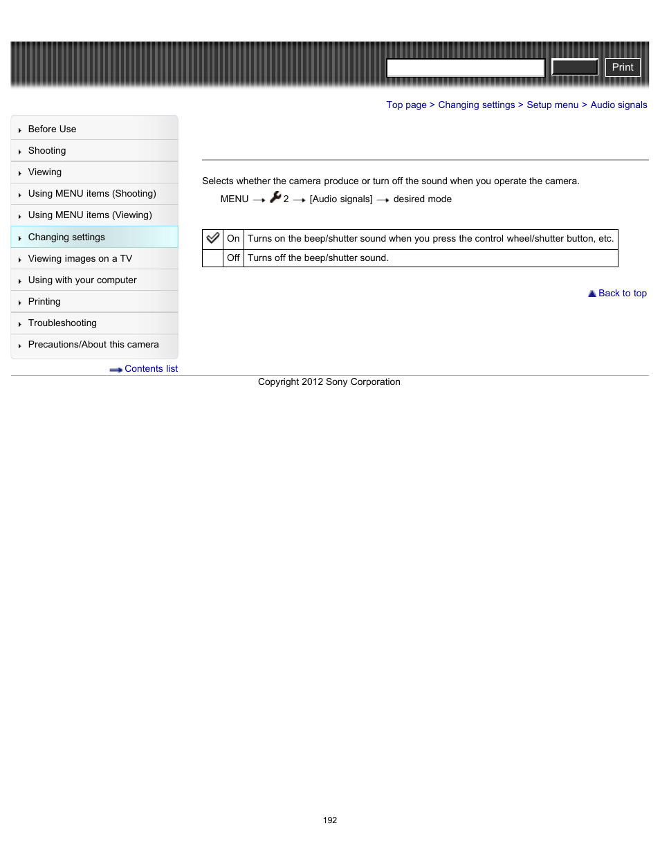Audio signals, Cyber-shot user guide | Sony DSC-RX100 User Manual | Page 199 / 259
