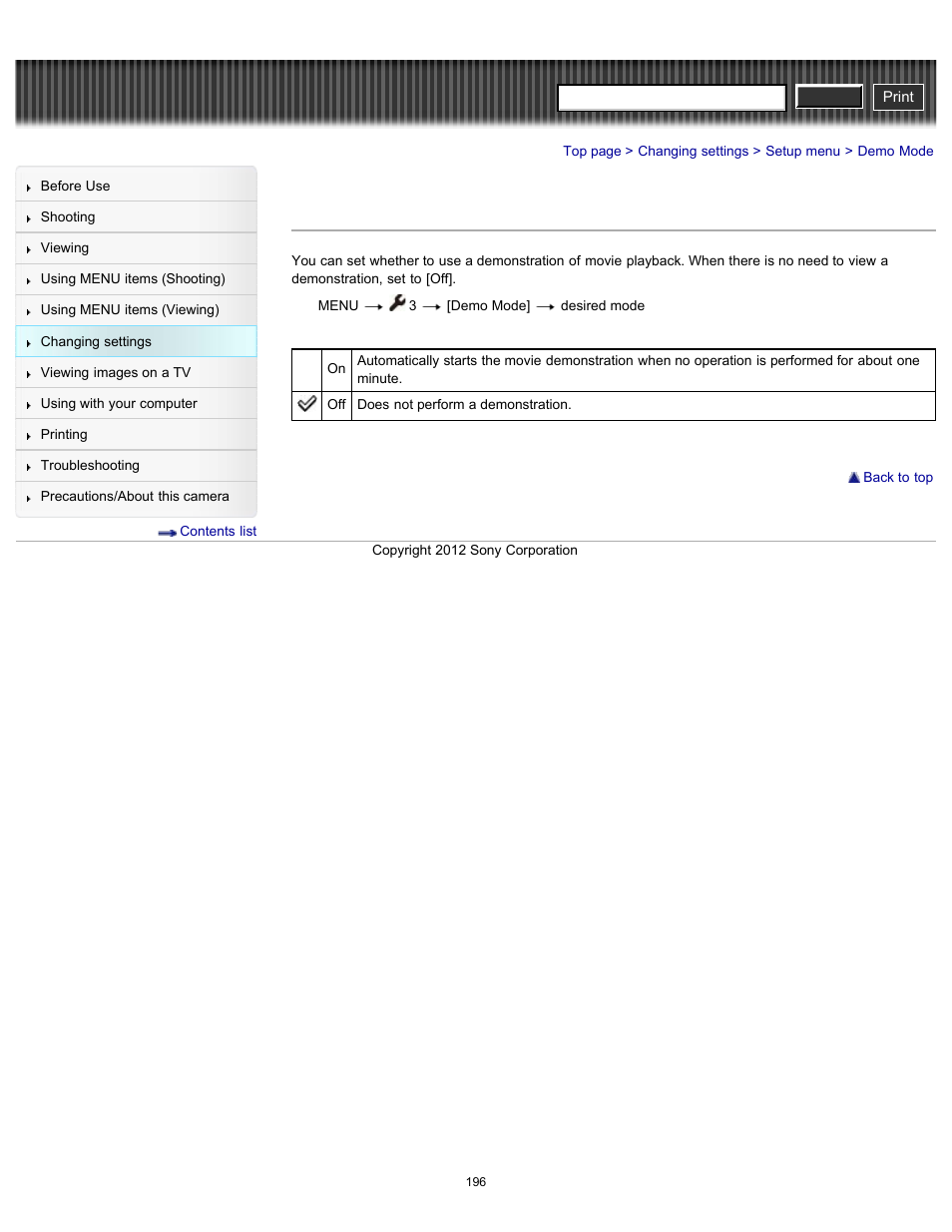 Demo mode, Cyber-shot user guide | Sony DSC-RX100 User Manual | Page 203 / 259