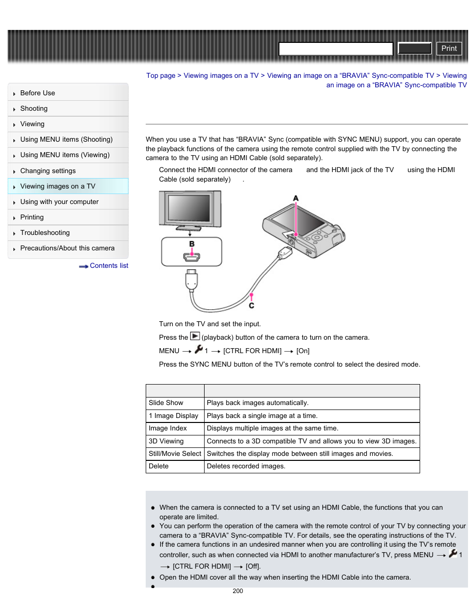 Viewing an image on a “bravia” sync-compatible tv, Cyber-shot user guide | Sony DSC-RX100 User Manual | Page 207 / 259