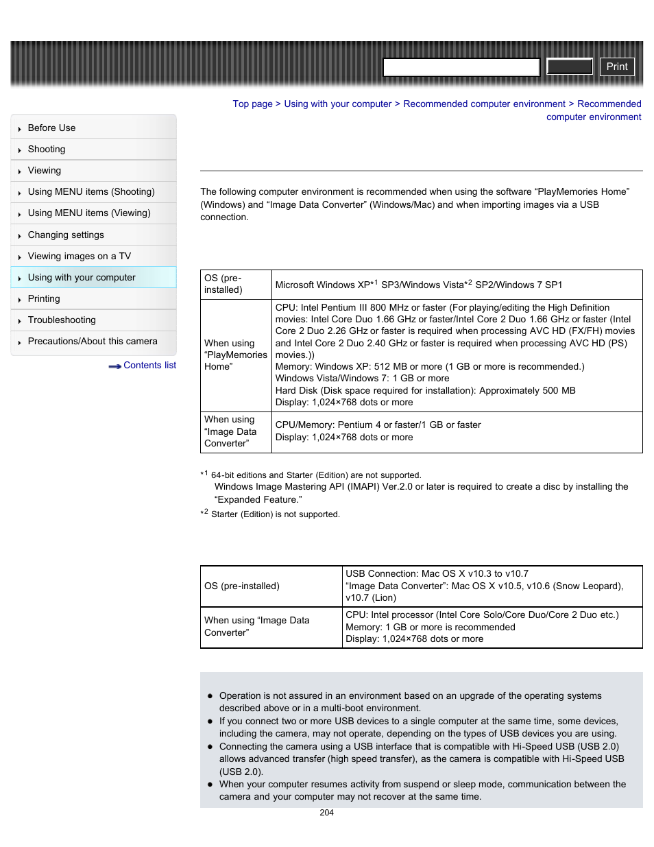 Recommended computer environment, Cyber-shot user guide | Sony DSC-RX100 User Manual | Page 211 / 259