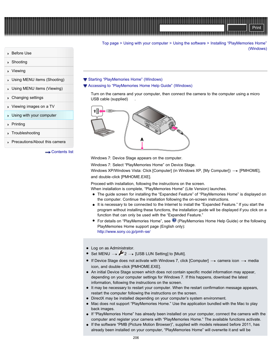 Installing “playmemories home” (windows), Cyber-shot user guide | Sony DSC-RX100 User Manual | Page 213 / 259