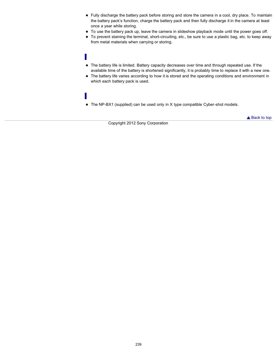 On battery life compatible battery pack | Sony DSC-RX100 User Manual | Page 246 / 259