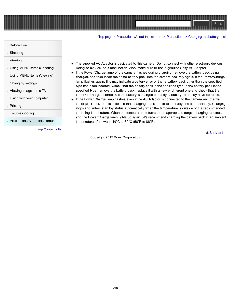 Charging the battery pack, Cyber-shot user guide | Sony DSC-RX100 User Manual | Page 247 / 259