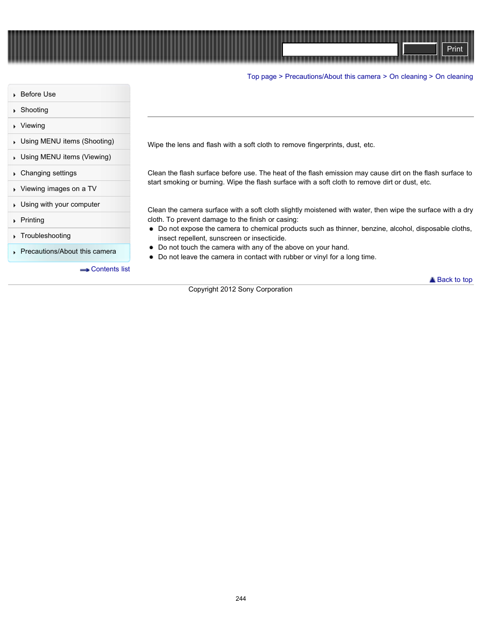 On cleaning, Cyber-shot user guide | Sony DSC-RX100 User Manual | Page 251 / 259