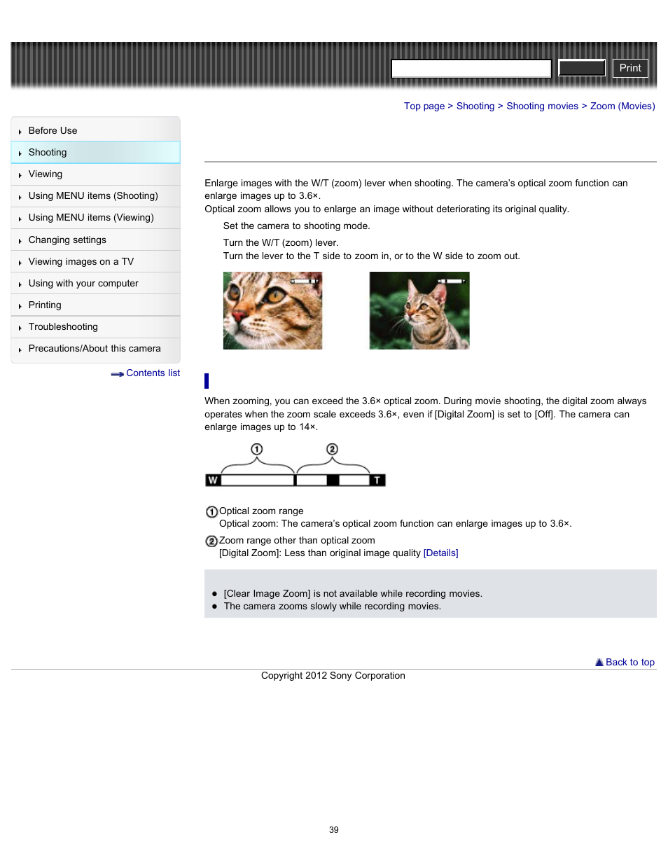 Zoom (movies), Cyber-shot user guide | Sony DSC-RX100 User Manual | Page 46 / 259