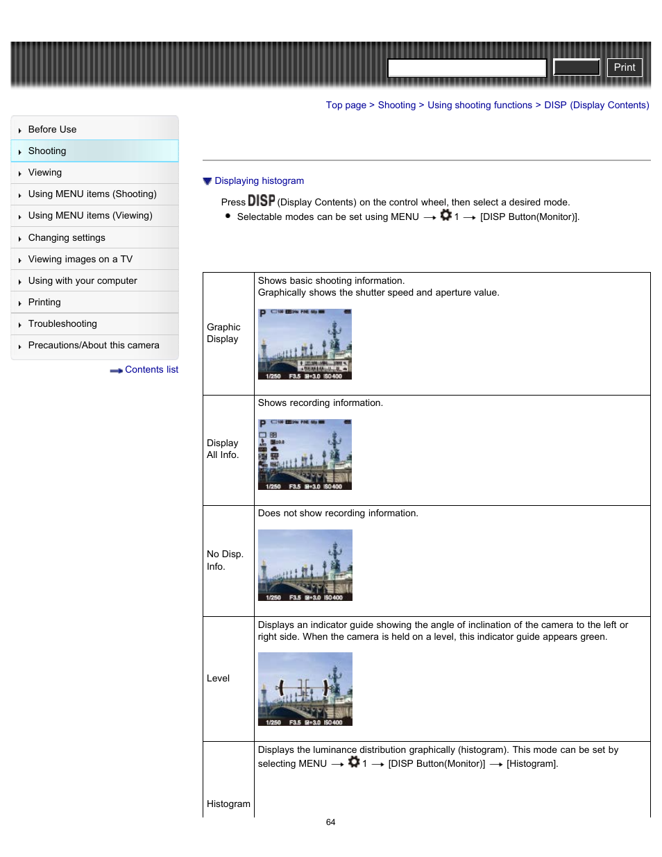 Disp (display contents), Cyber-shot user guide | Sony DSC-RX100 User Manual | Page 71 / 259