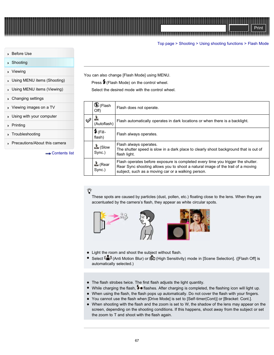 Flash mode, Cyber-shot user guide | Sony DSC-RX100 User Manual | Page 74 / 259