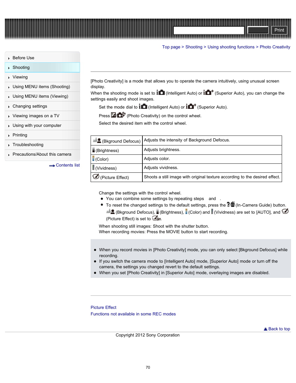 Photo creativity, Cyber-shot user guide | Sony DSC-RX100 User Manual | Page 77 / 259