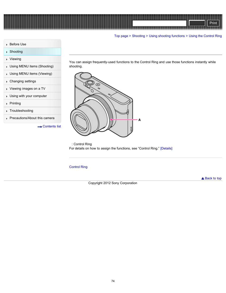 Using the control ring, Cyber-shot user guide | Sony DSC-RX100 User Manual | Page 81 / 259