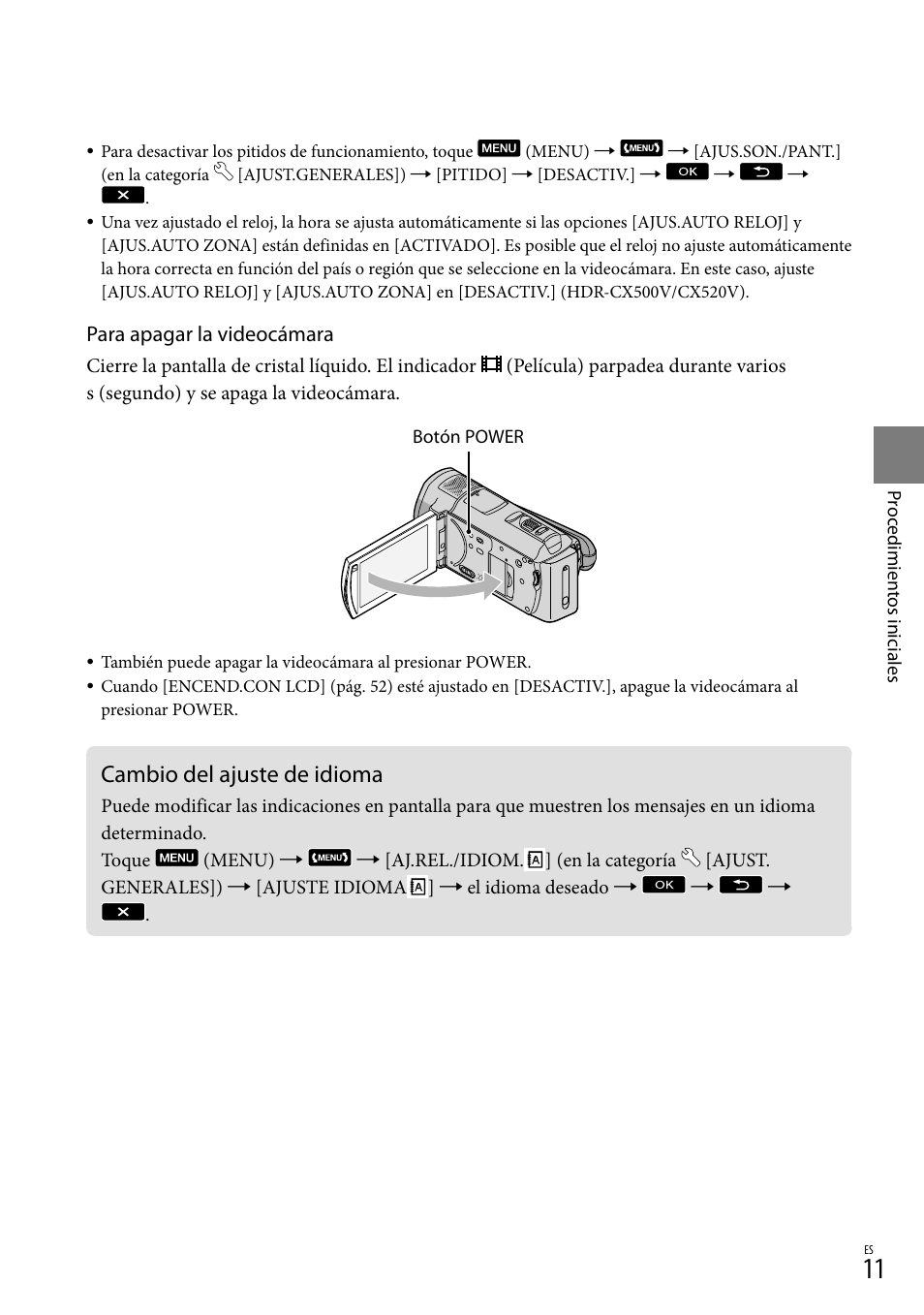 Cambio del ajuste de idioma | Sony HDR-CX520V User Manual | Page 79 / 135
