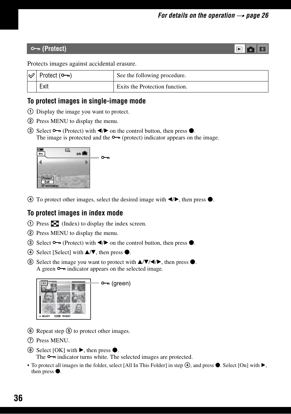 Protect), T (36) | Sony DSC-S600 User Manual | Page 36 / 99
