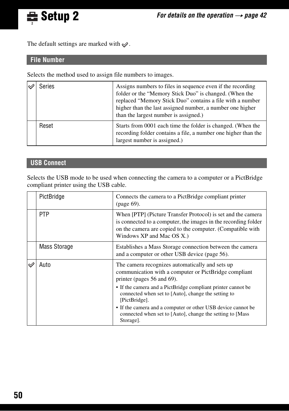 Setup 2, File number usb connect | Sony DSC-S600 User Manual | Page 50 / 99