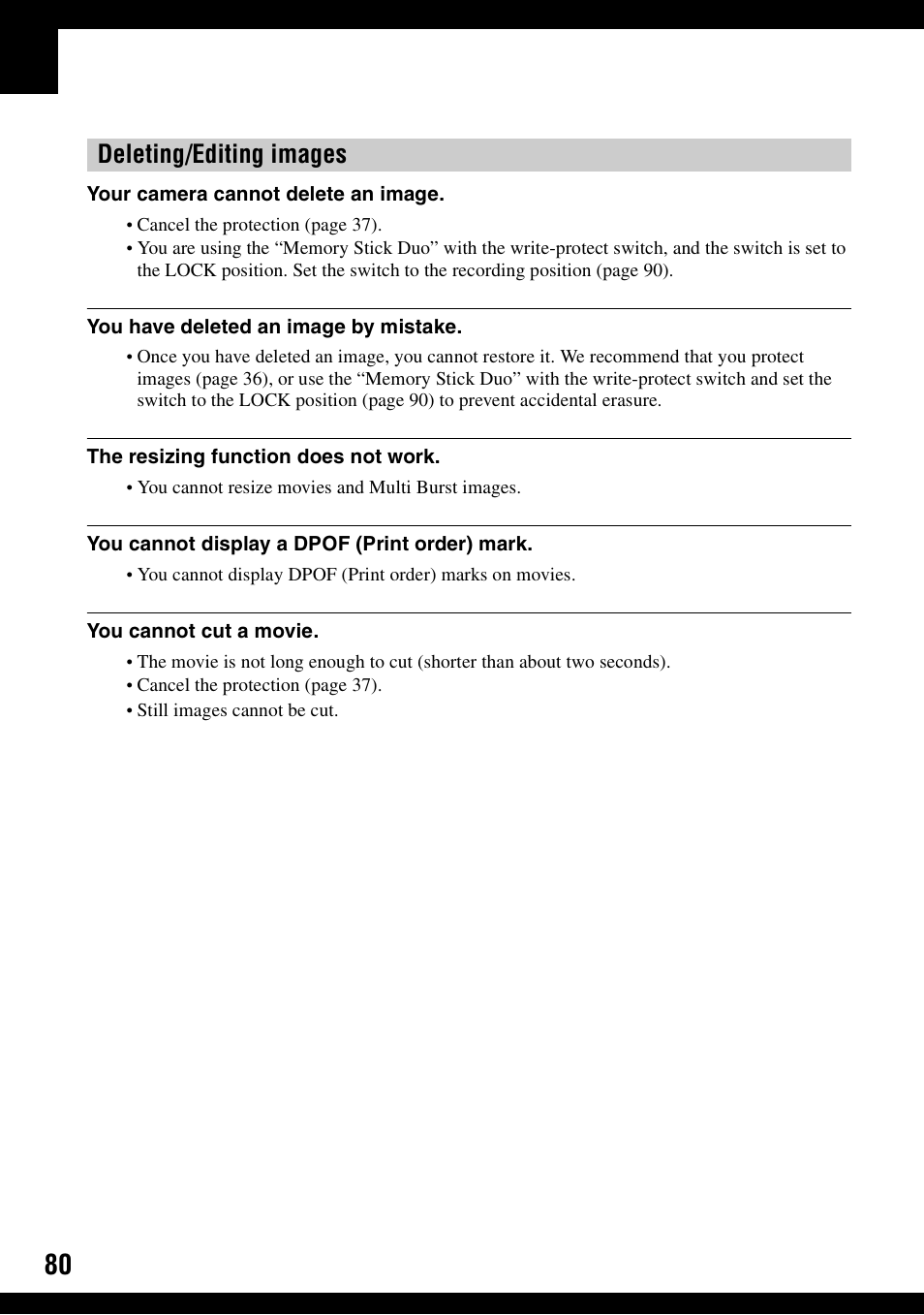 Deleting/editing images | Sony DSC-S600 User Manual | Page 80 / 99