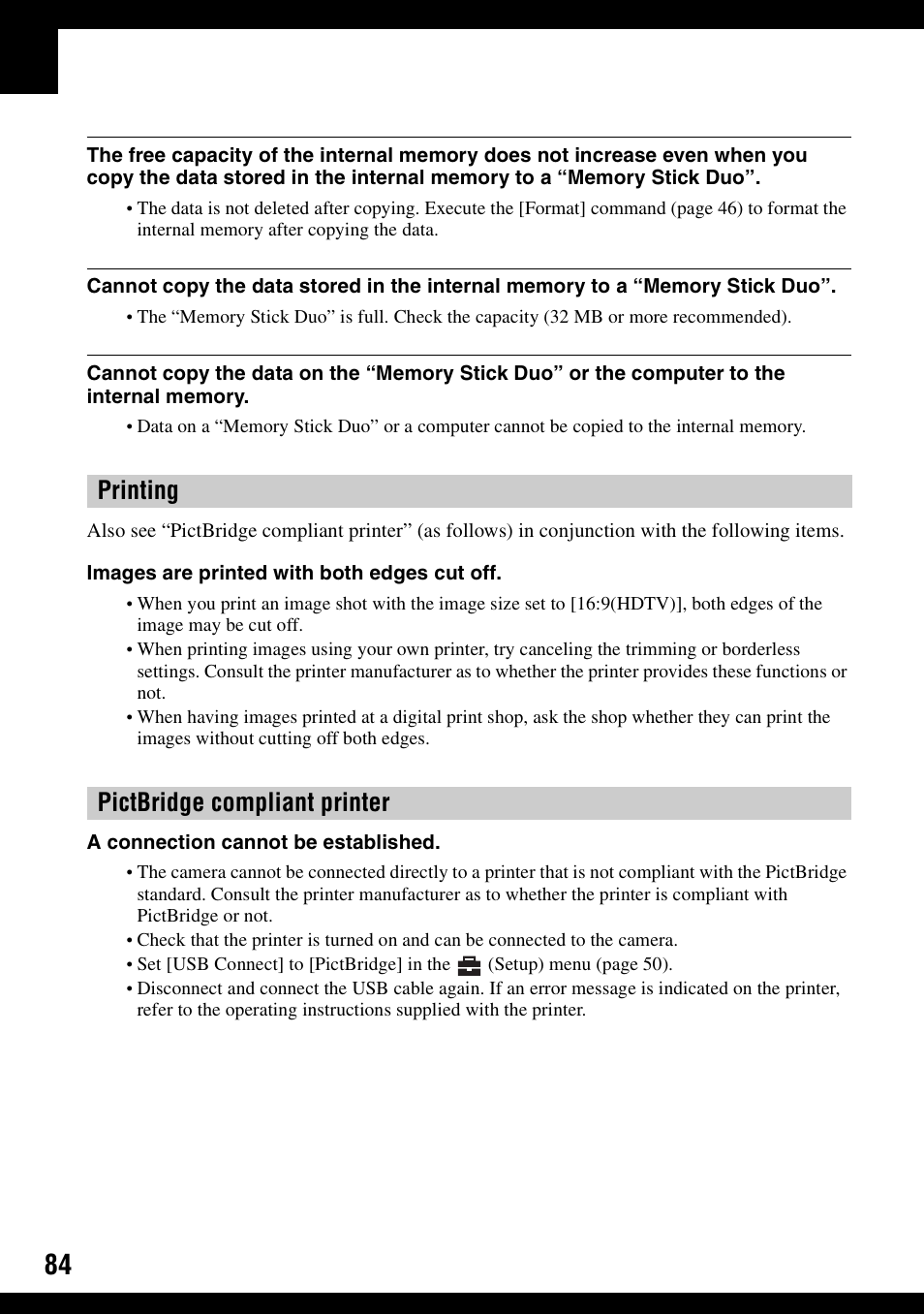 Printing pictbridge compliant printer | Sony DSC-S600 User Manual | Page 84 / 99