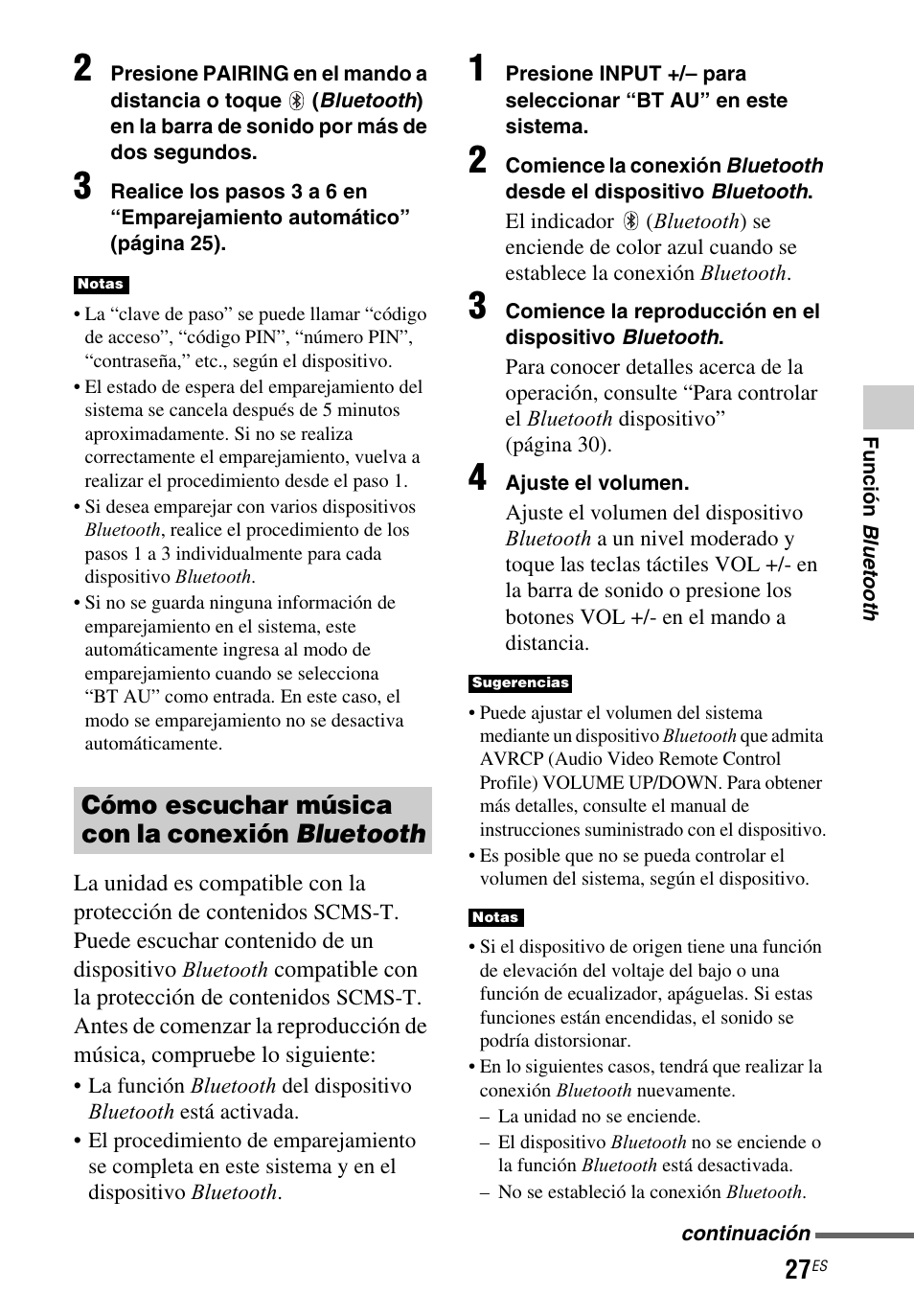 Cómo escuchar música con la conexión bluetooth | Sony HT-CT260 User Manual | Page 113 / 130