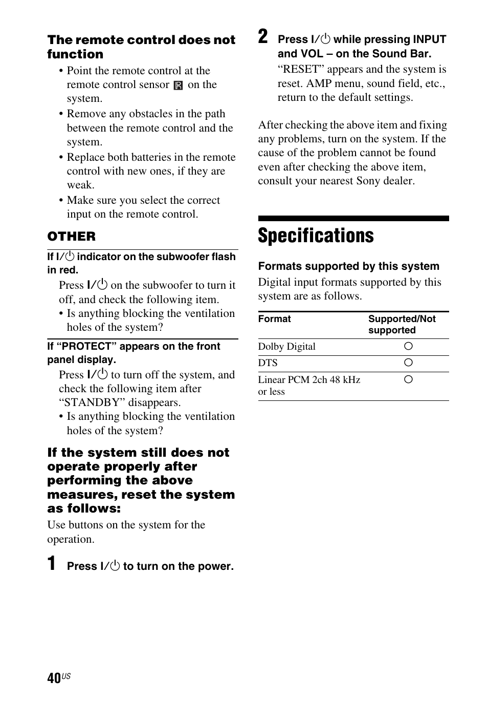 Specifications | Sony HT-CT260 User Manual | Page 40 / 130