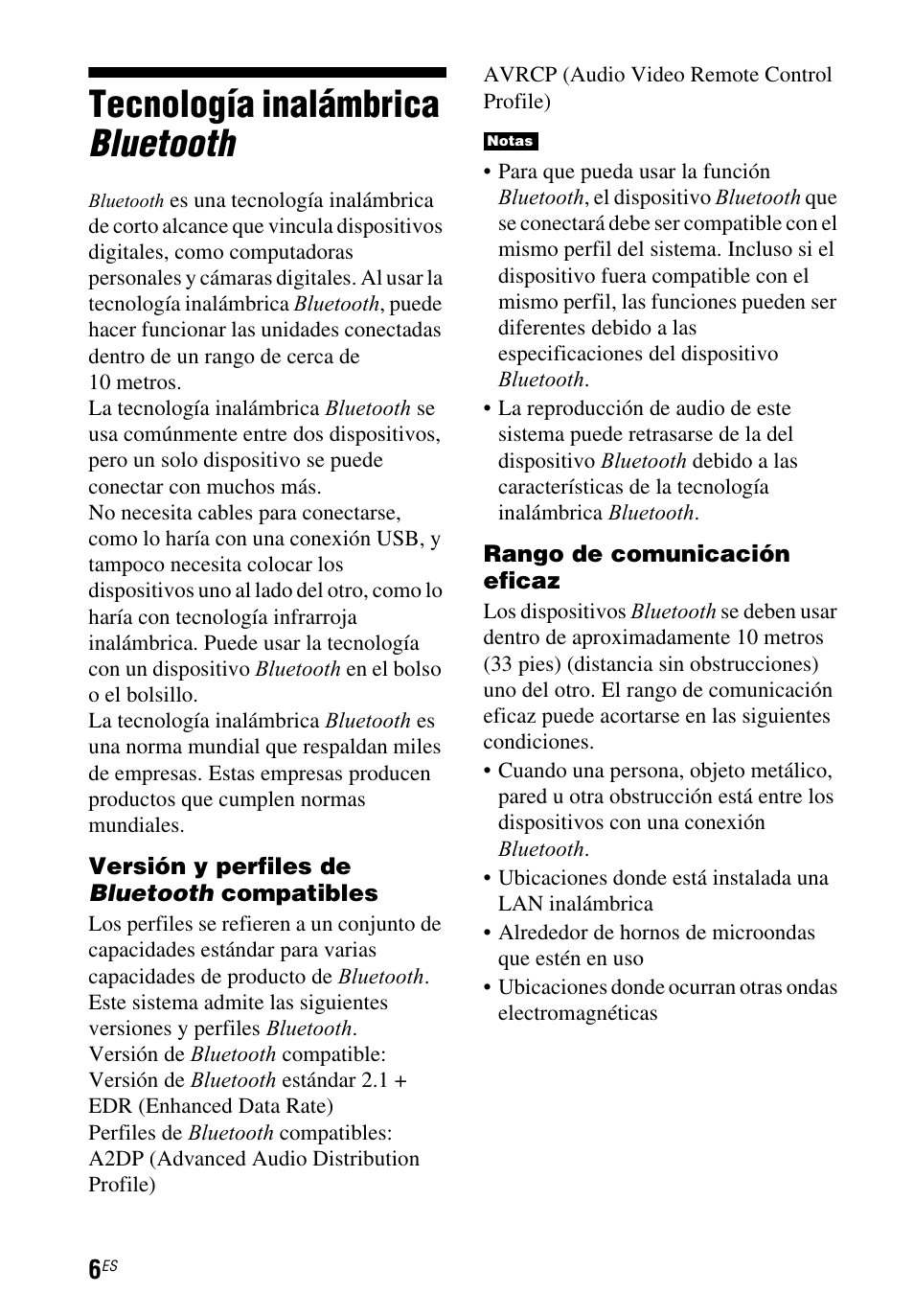 Tecnología inalámbrica bluetooth | Sony HT-CT260 User Manual | Page 92 / 130