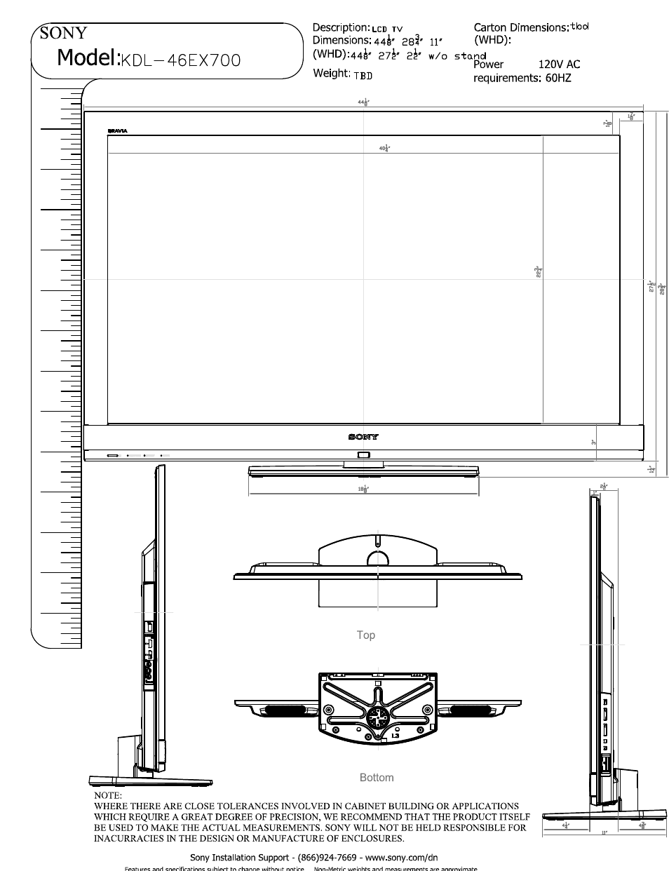 Sony KDL-46EX700 User Manual | 3 pages