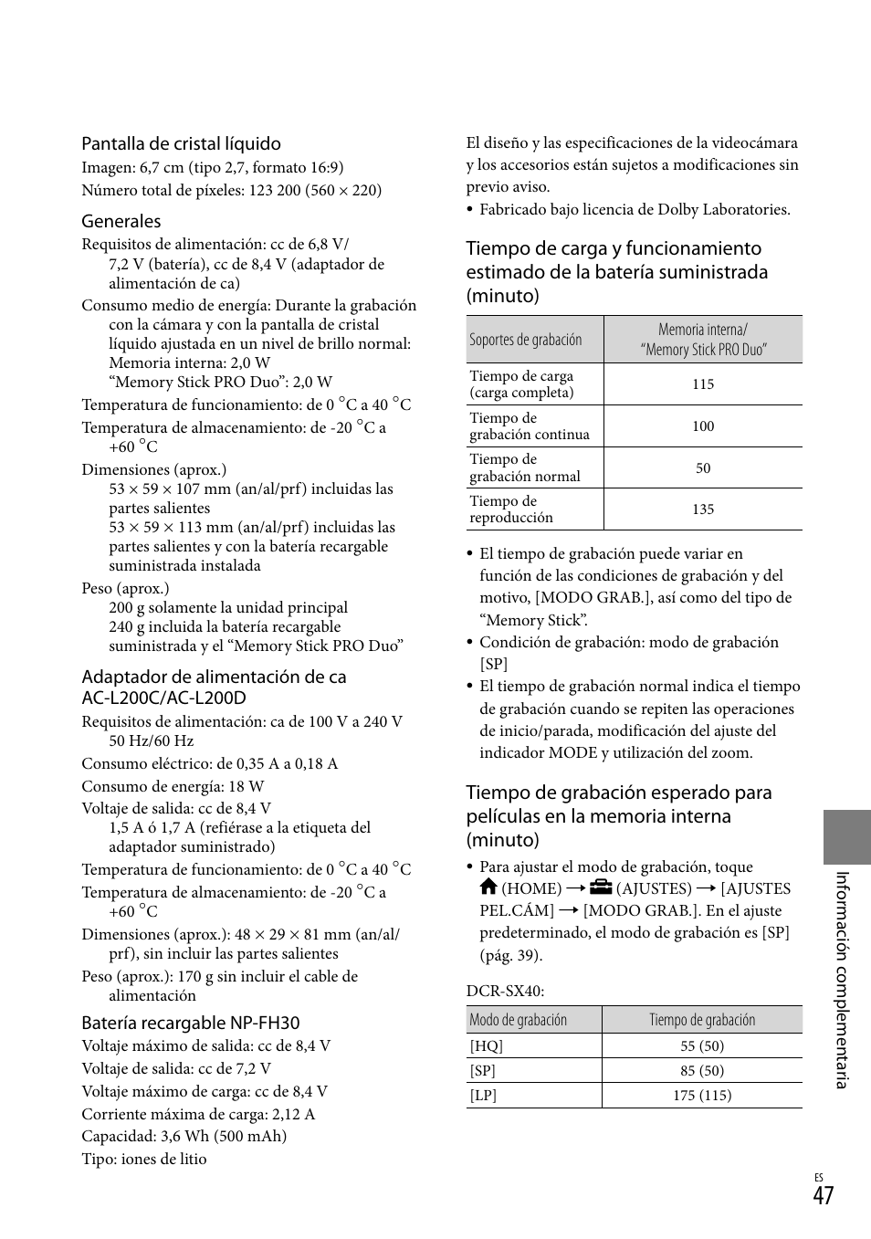 Sony DCR-SX40 User Manual | Page 101 / 108