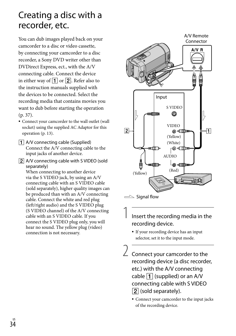 Creating a disc with a recorder, etc | Sony DCR-SX40 User Manual | Page 34 / 108