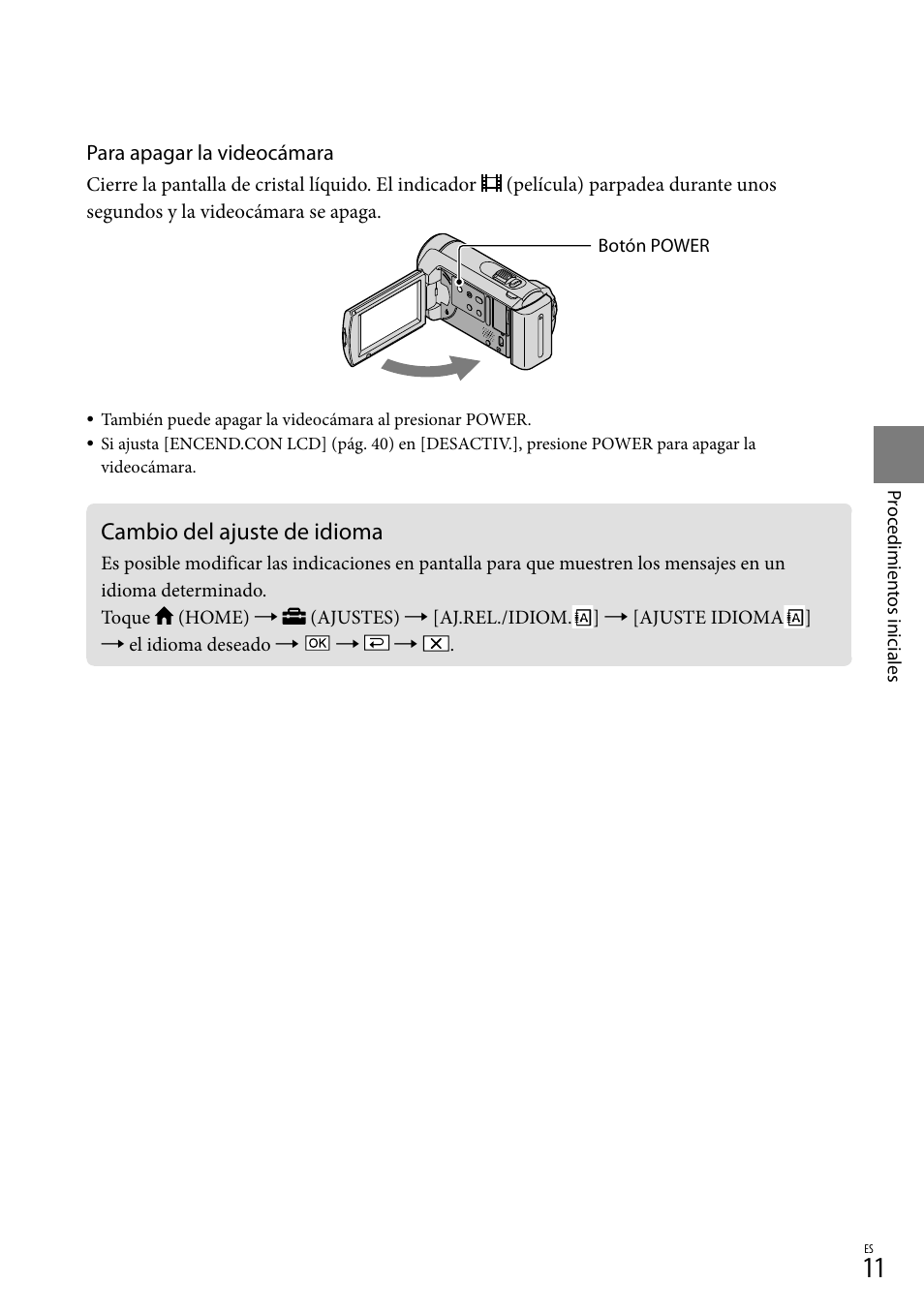Cambio del ajuste de idioma | Sony DCR-SX40 User Manual | Page 65 / 108